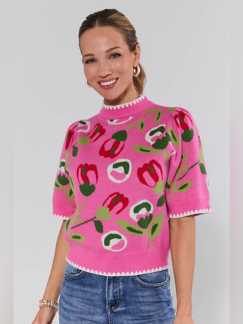 NWT Avara THML Elena Pink Floral Knit Top Sz XS